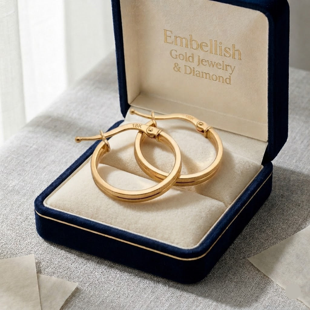 18k Gold Plain Loop Earrings 2 - 18k Gold Earrings - Embellish Gold Jewelry & Diamond