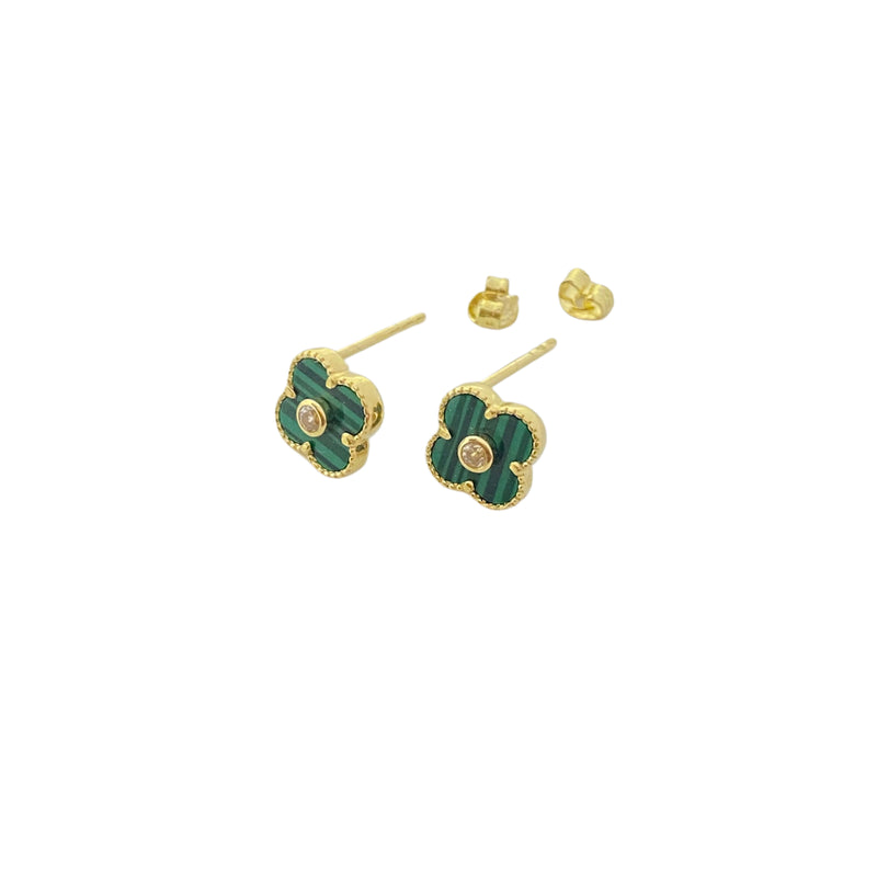 18K Real Gold VCA Green Stone Earrings - 18k Gold Earrings - Embellish Gold
