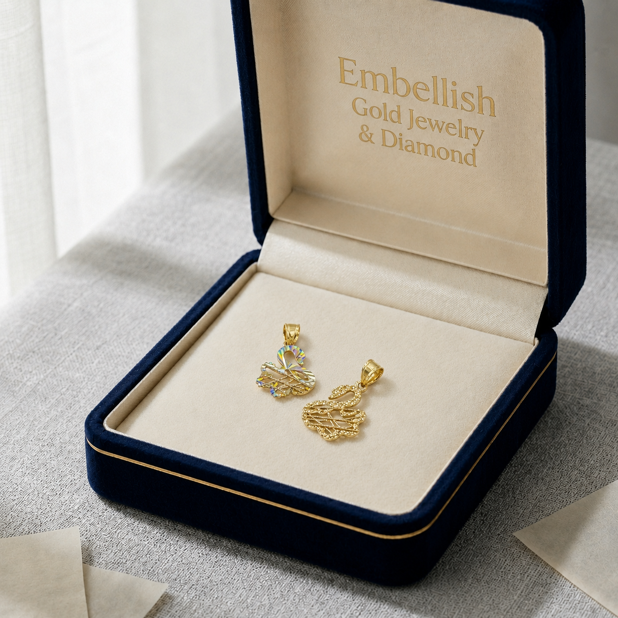 18k Gold Swan Pendant - 18k Gold Pendant - Embellish Gold Jewelry & Diamond