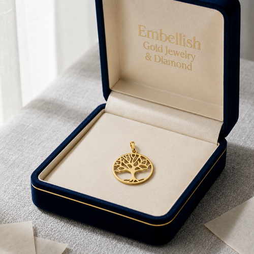 18k Gold Circle Tree of Life Pendant