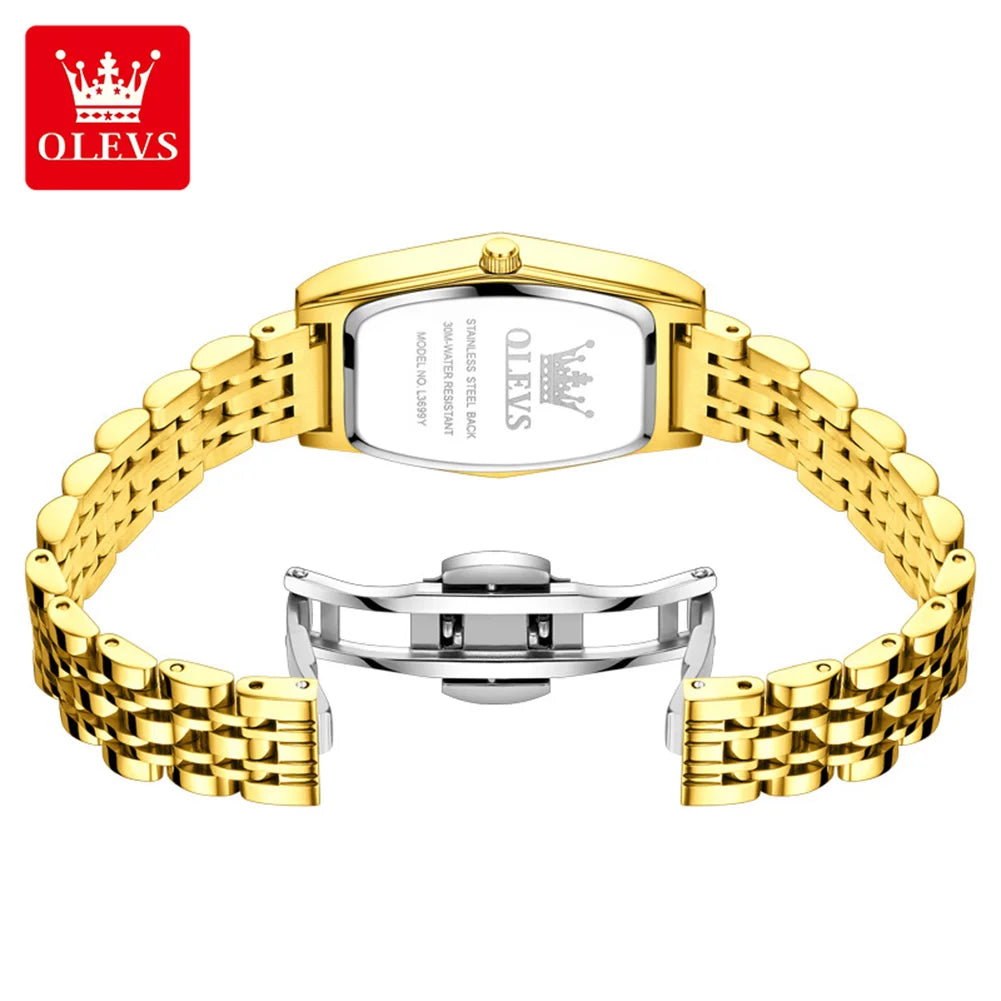 OLEVS 3699 Luxury Fashion Gold Stainless Steel Tonneau Quartz Ladies' Watches
