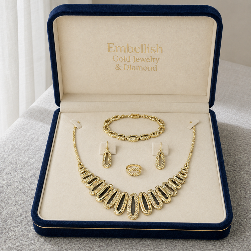 18k Gold Clip Inspired Design Jewelry Set - Best Seller - Embellish Gold Jewelry & Diamond