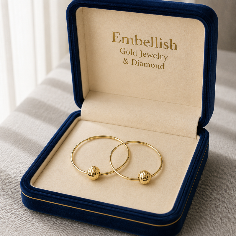 18k Gold Ball Loop Earrings - 18k Gold Earrings - Embellish Gold Jewelry & Diamond