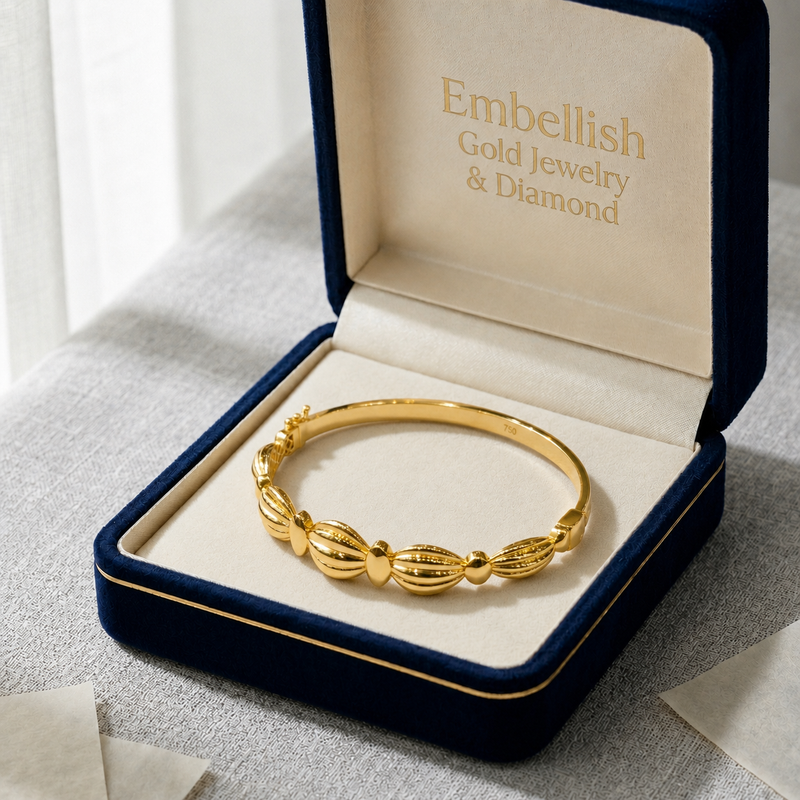 18k Gold Shell Inspired Bangle - 18k Gold Bangle - Embellish Gold Jewelry & Diamond