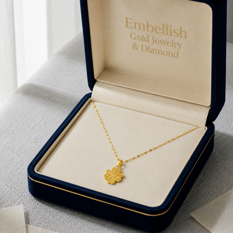 18K Real Gold Four Petals Necklace - 18k Gold Necklace - Embellish Gold