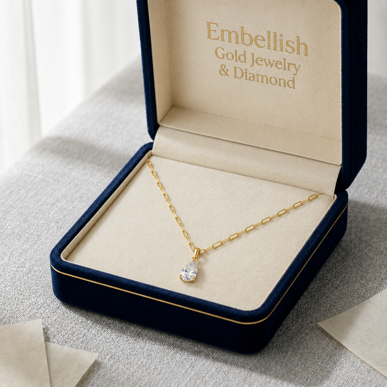 18k Real Gold Oval Stone Paper Clip Chain - 18k Gold Necklace - Embellish Gold
