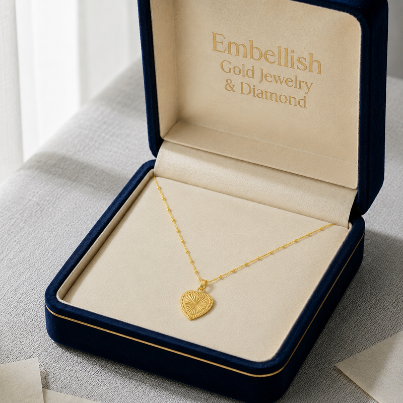 18K Real Gold Double Heart St Necklace - 18k Gold Necklace - Embellish Gold