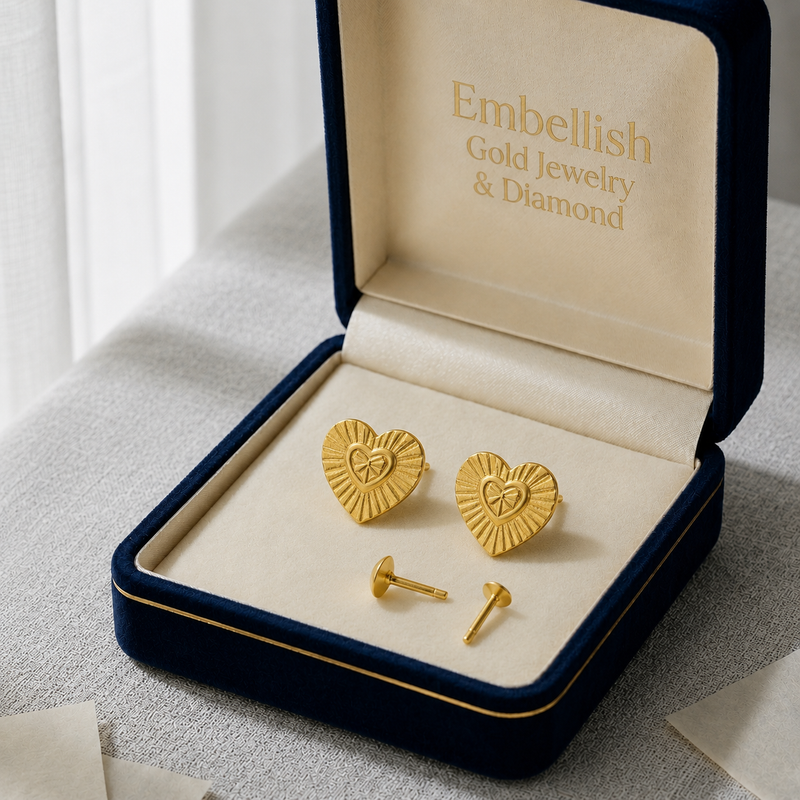 18K Real Gold Double Earrings - 18k Gold Earrings - Embellish Gold