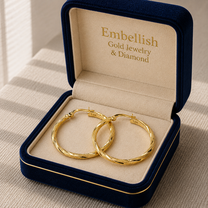 18k Gold Big Spiral Loop Earrings - 18k Gold Earrings - Embellish Gold Jewelry & Diamond