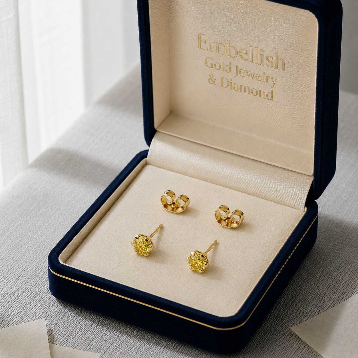 أقراط من حجر الزركون الأصفر من الذهب الحقيقي عيار 18 قيراط 1.46 - 18k Gold Earrings - Embellish Gold