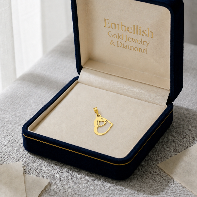 18k Two Heart Pendant - 18k Gold Pendant - Embellish Gold