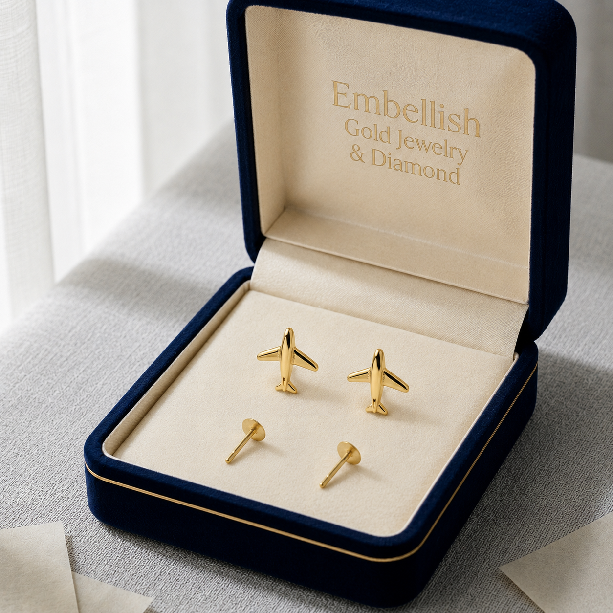 18k Gold Airplane Screw Earrings - 18k Gold Earrings - Embellish Gold Jewelry & Diamond