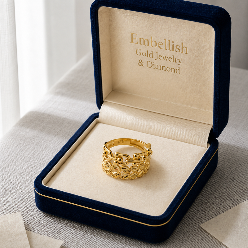 18k Gold Leaf Tiffany Ring - 18k Gold Ring - Embellish Gold Jewelry & Diamond