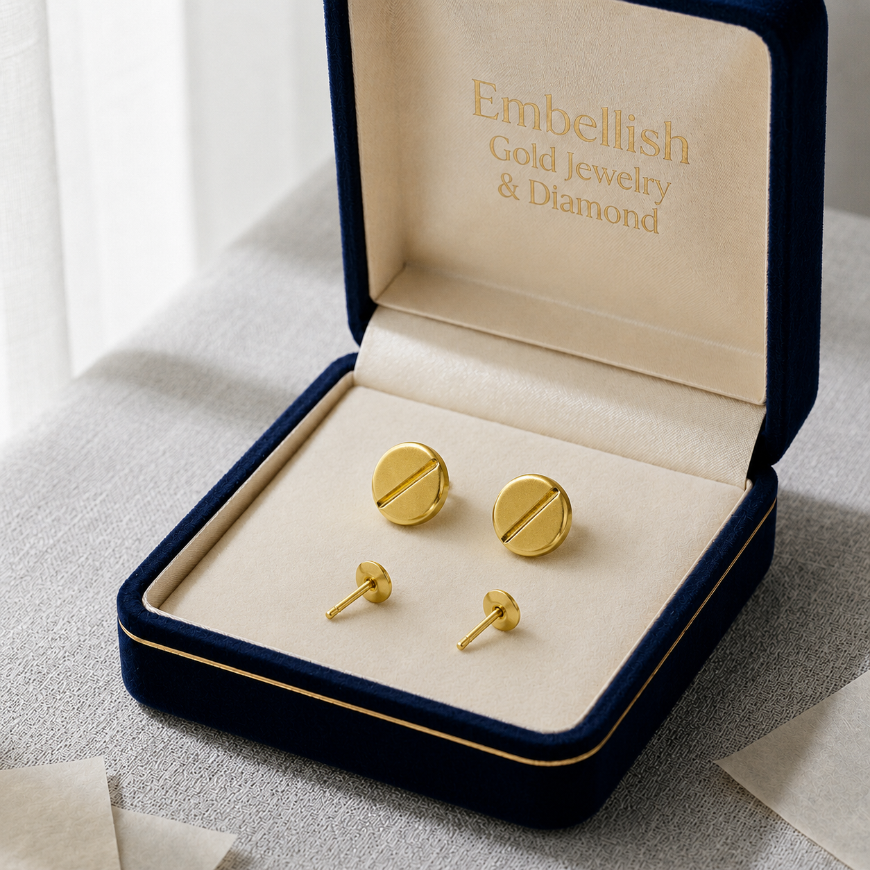 18k Gold Button Screw Earrings - 18k Gold Earrings - Embellish Gold
