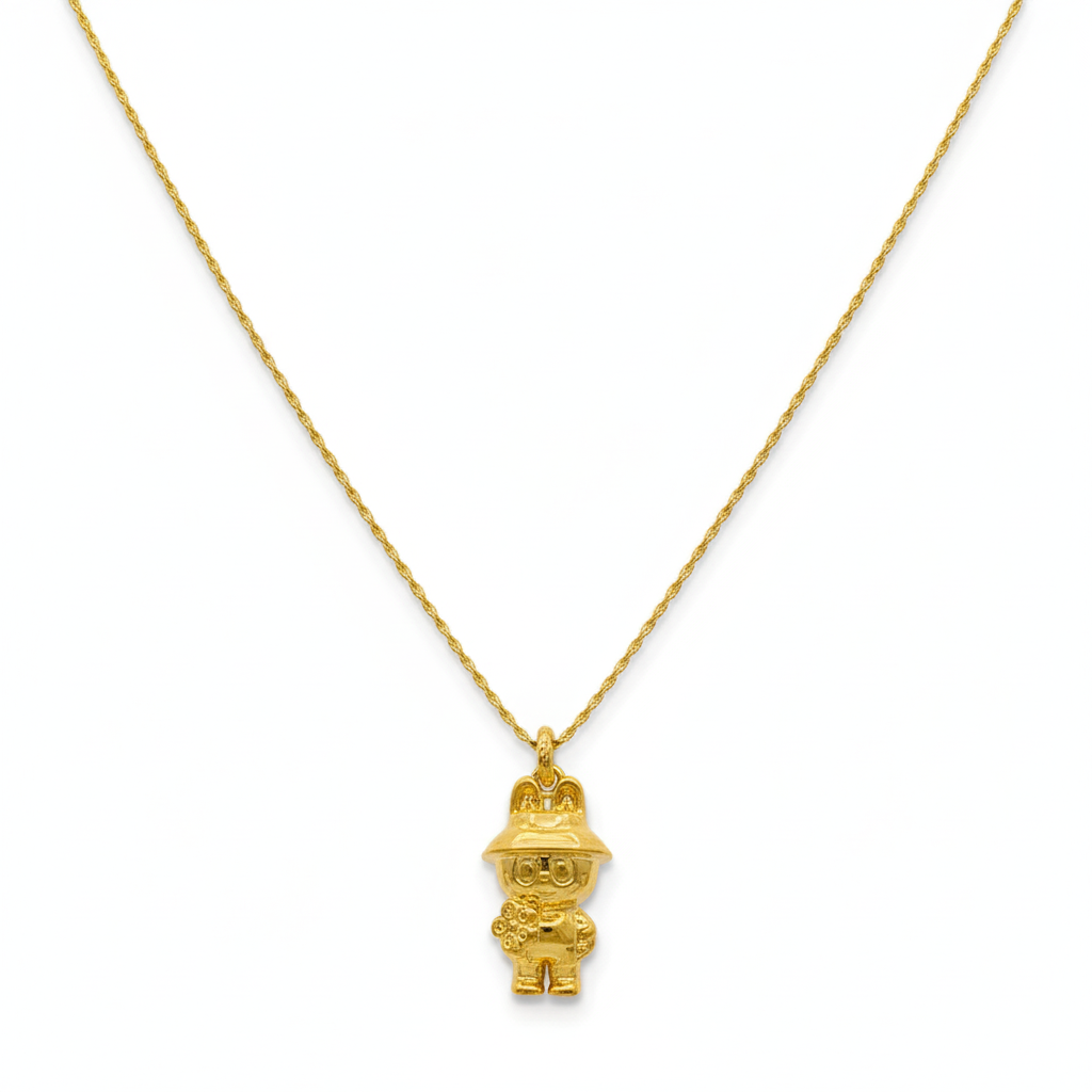 18K Real Gold Labubu Flower Necklace