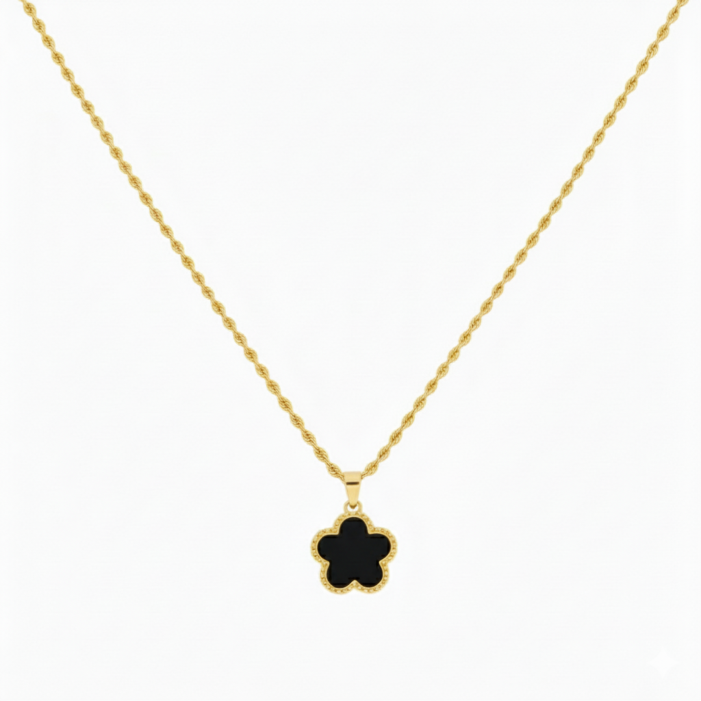 18k Gold Black Star Necklace