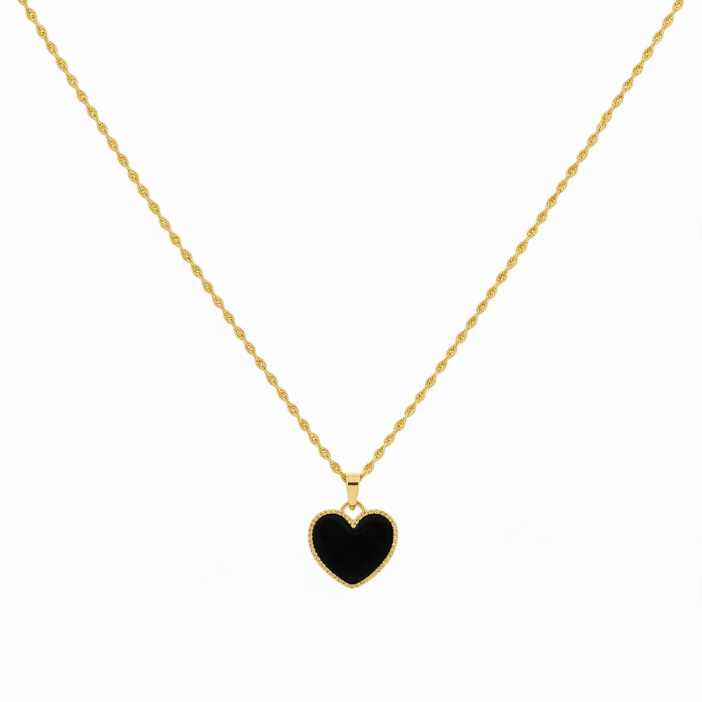 18k Gold Onyx Heart Necklace