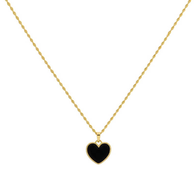 18k Gold Onyx Heart Necklace - 18k Gold Necklace - Embellish Gold