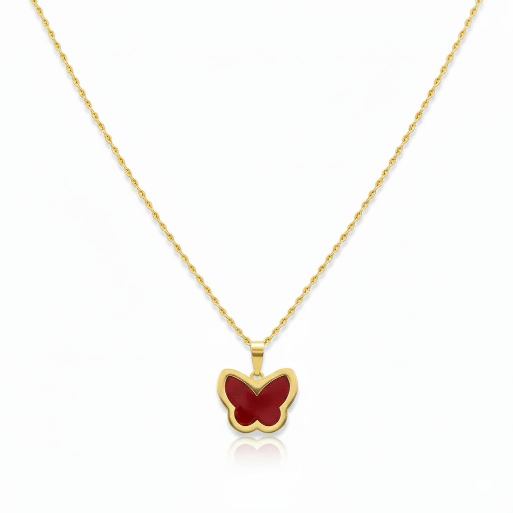 18K Real Gold Red Butterfly Necklace