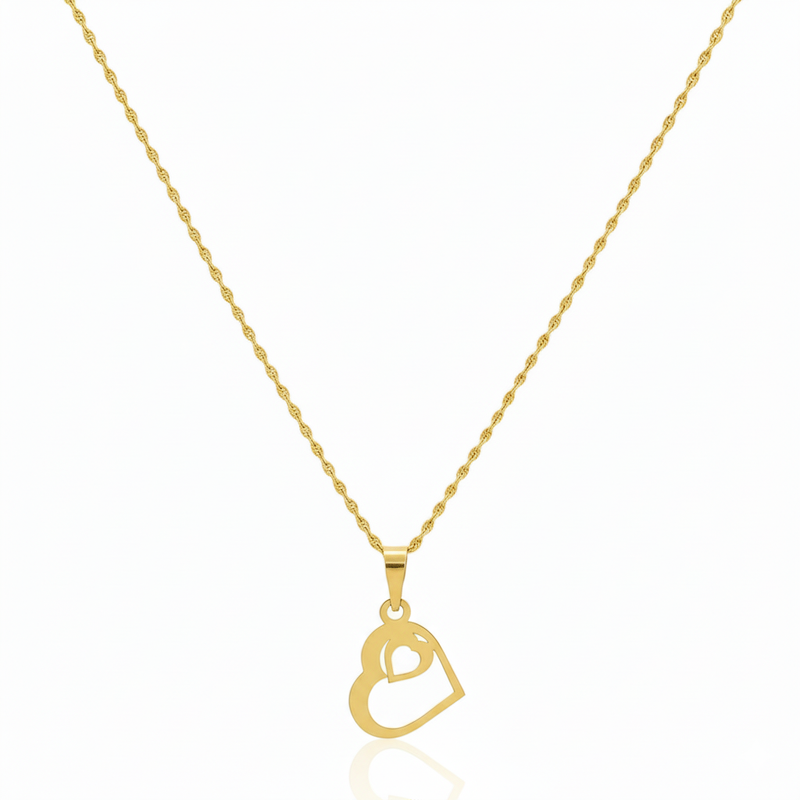 18K Real Gold Heart in Heart Necklace - 18k Gold Necklace - Embellish Gold