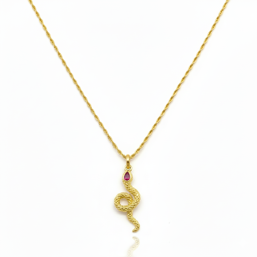 18k Gold Red Snake Necklace