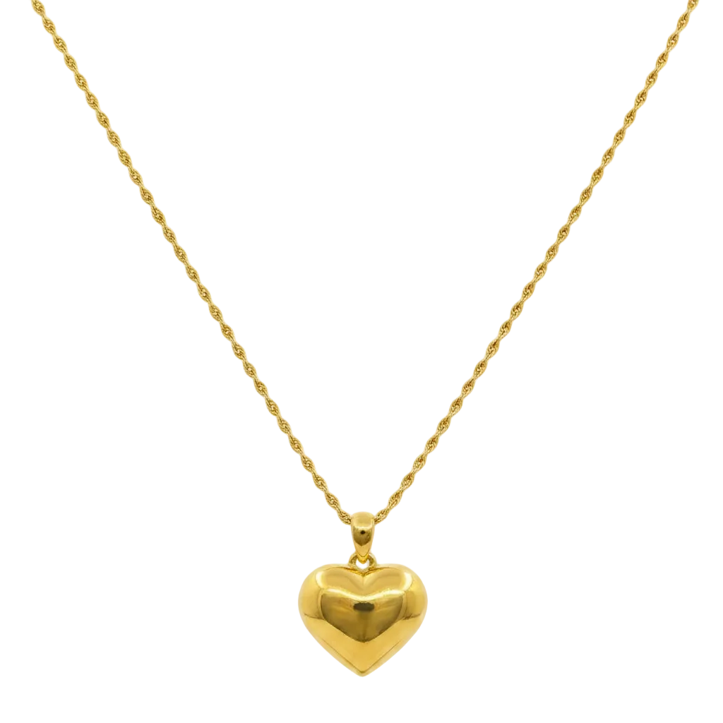 18K Gold Bubble Heart With Rope Chain - 18k Gold Necklace - Embellish Gold