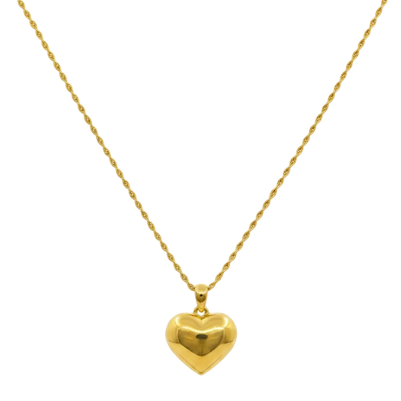18K Gold Bubble Heart With Rope Chain - ad collection - Embellish Gold