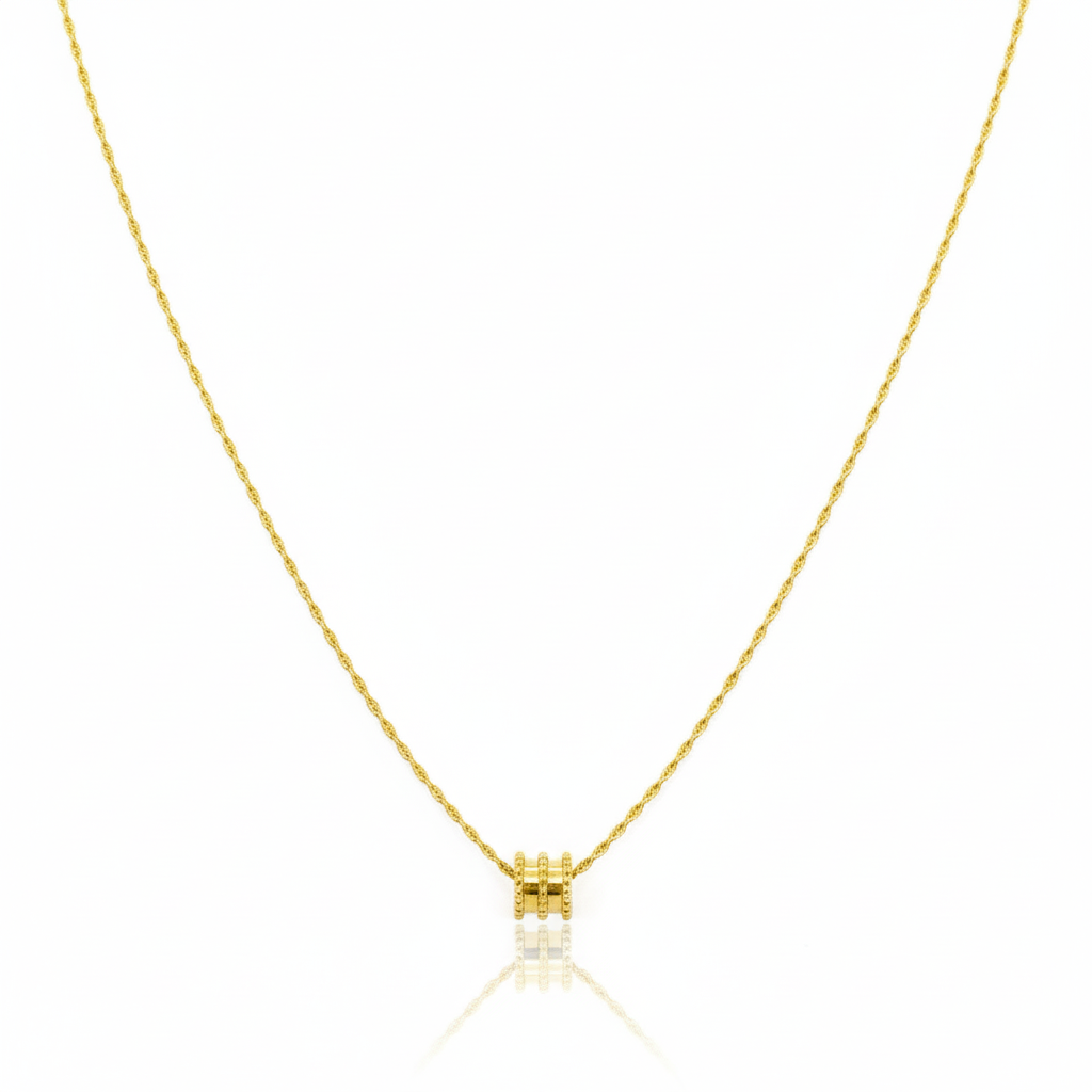 18K Real Gold BG Pendant With Rope Chain