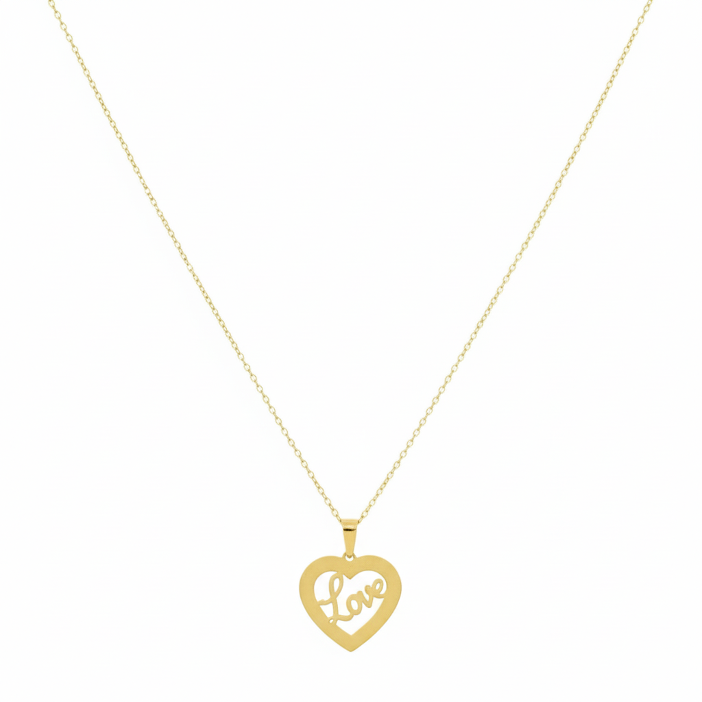 18K Real Gold Heart with Love Necklace