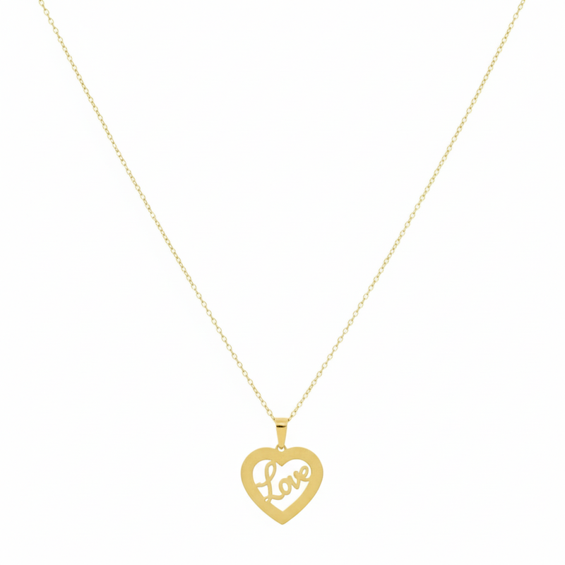18K Real Gold Heart with Love Necklace - مجموعة احتفالية - Embellish Gold