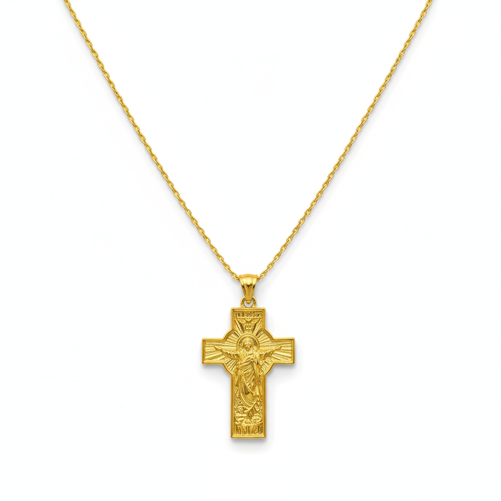 18k Gold Cross Necklace Jade