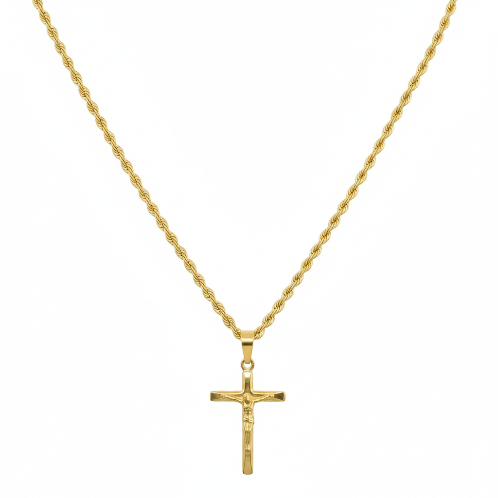 18k Gold Crucifix Necklace - 18k Gold Necklace - Embellish Gold