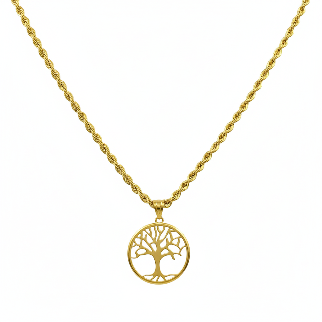18k Gold Round Tree of Life Necklace - 18k Gold Necklace - Embellish Gold