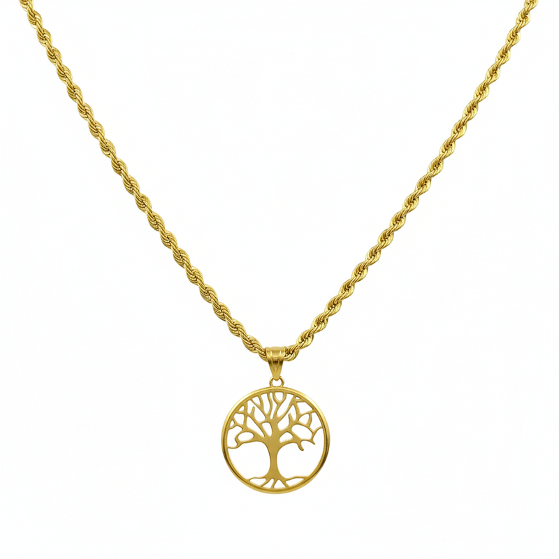 18k Gold Round Tree of Life Necklace - مجموعة متميزة - Embellish Gold