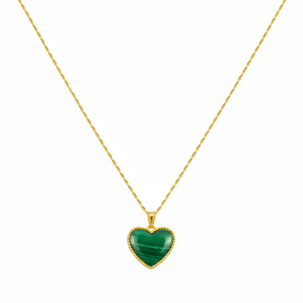 18k Gold Malachite Heart Necklace