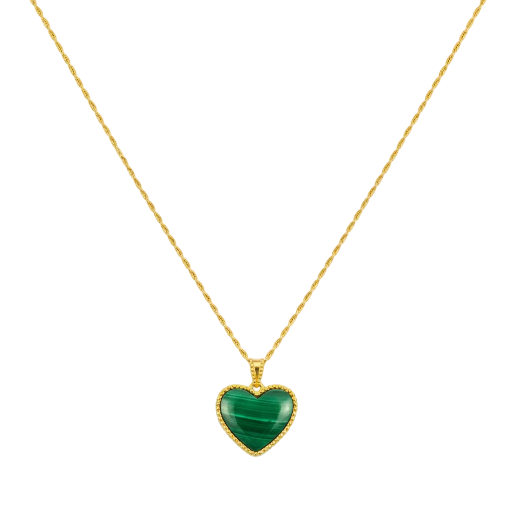 18k Gold Malachite Heart Necklace