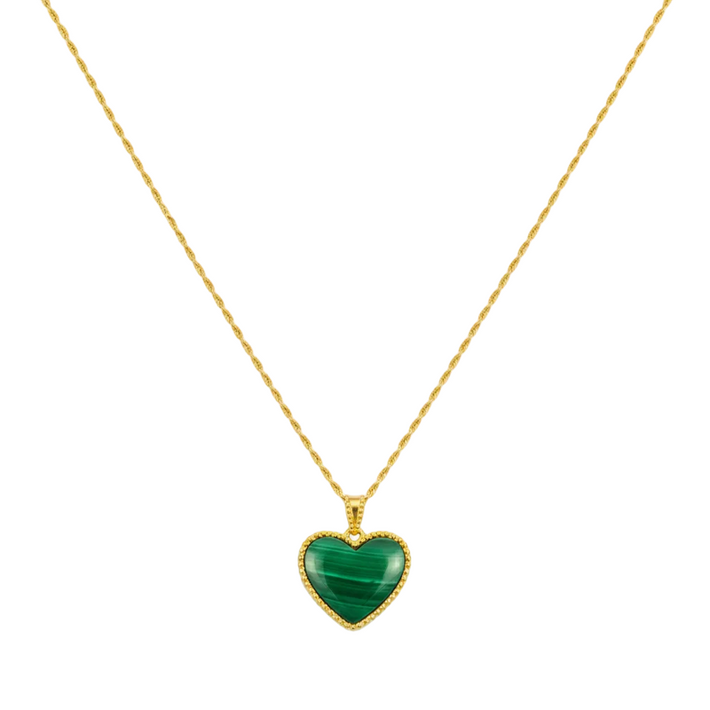 18k Gold Malachite Heart Necklace - ad collection - Embellish Gold