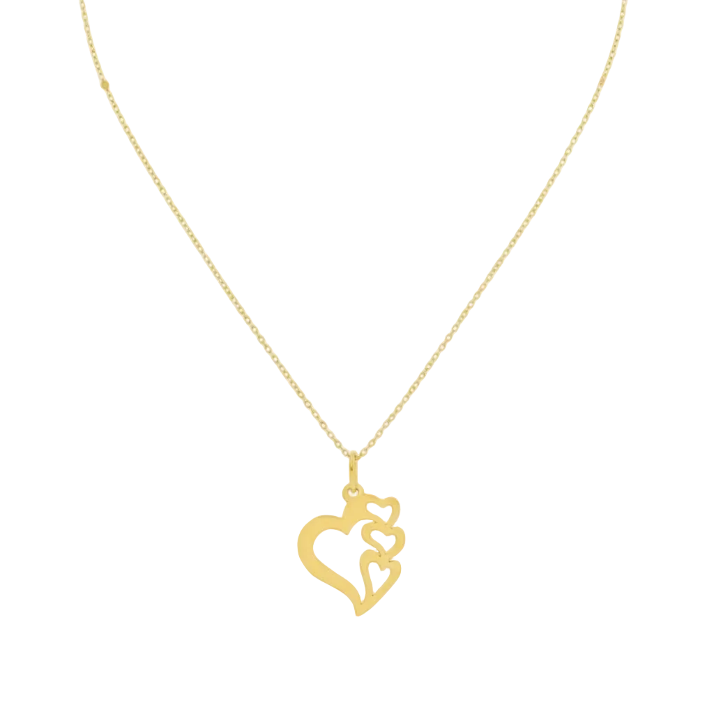 18K Saudi Gold 4 Heart Pendant Necklace Style 101 - 18k Gold Necklace - Embellish Gold