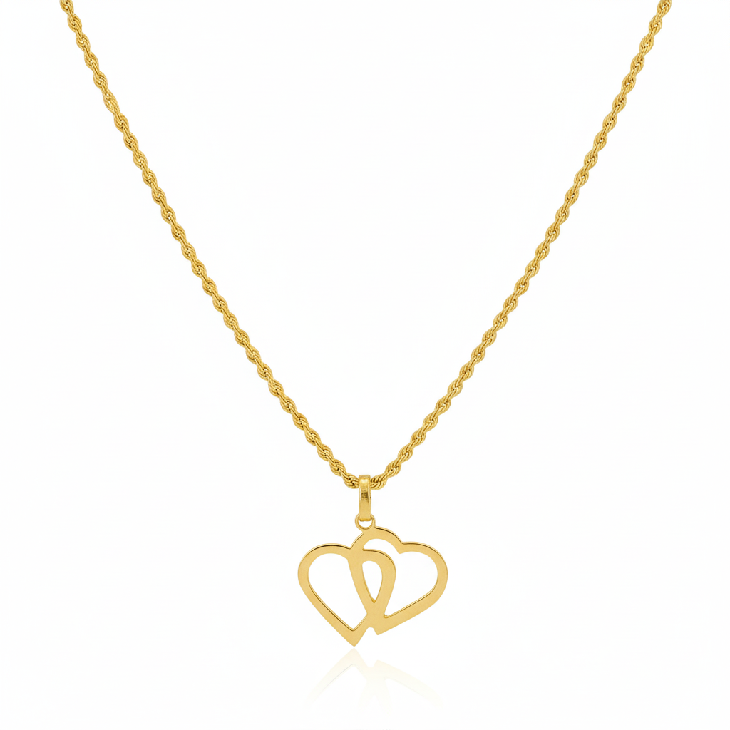 18K Real Gold Double Heart Necklace