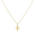 Gold necklace with a cross pendant on a white background