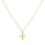 Gold necklace with a cross pendant on a white background