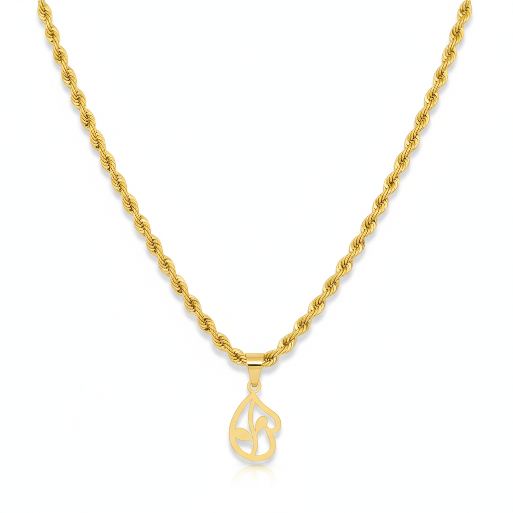 18k Gold Heart with flower Necklace