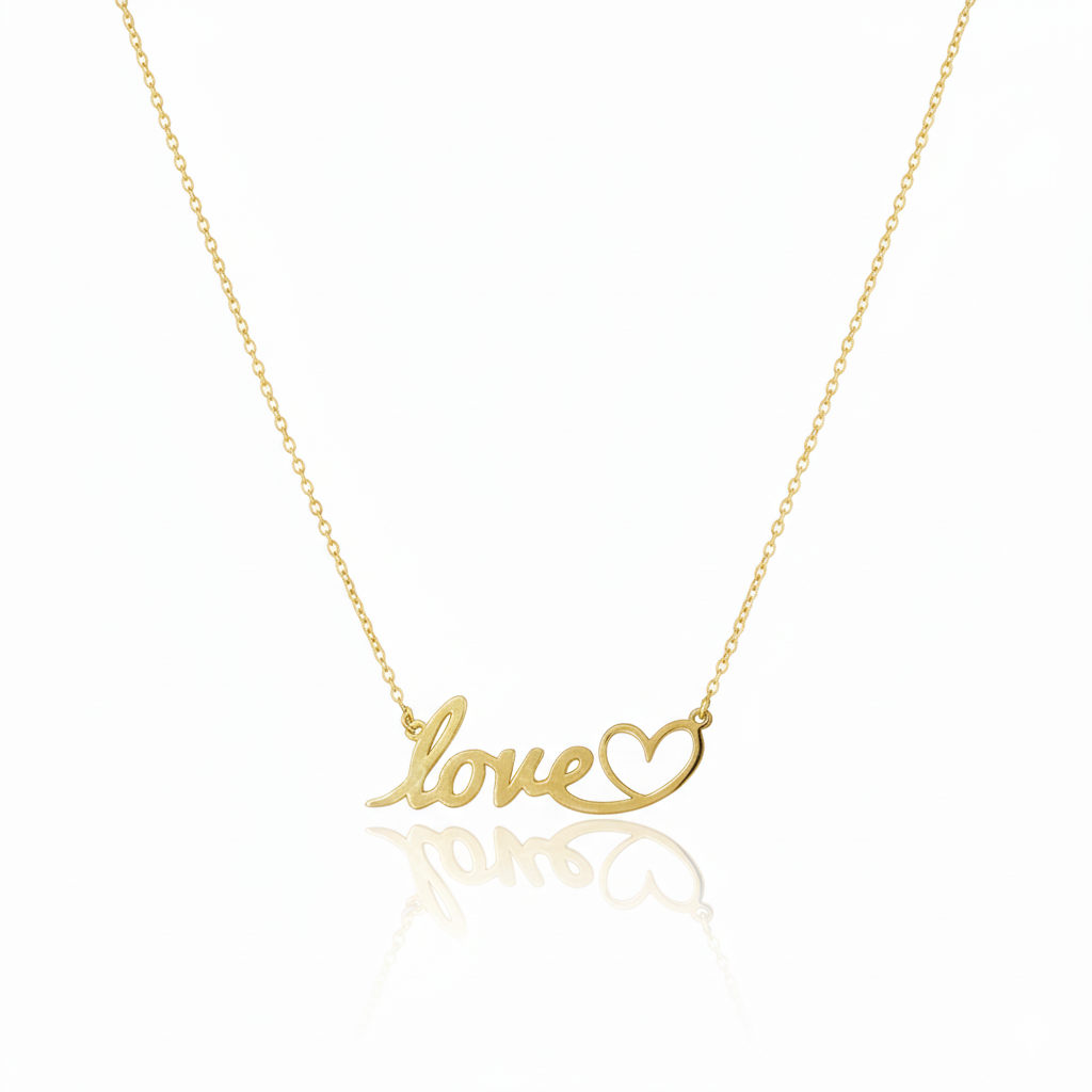 18K Real Gold Love With Heart Necklace - 18k Gold Necklace - Embellish Gold