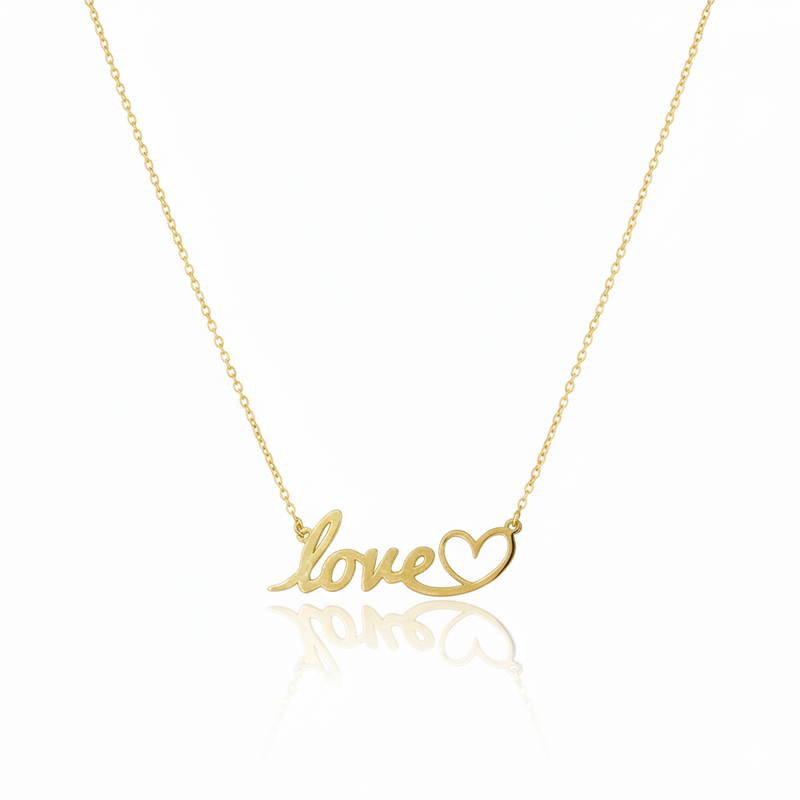 قلادة حب من الذهب الحقيقي عيار 18 قيراط مع قلب - 18k Gold Necklace - Embellish Gold