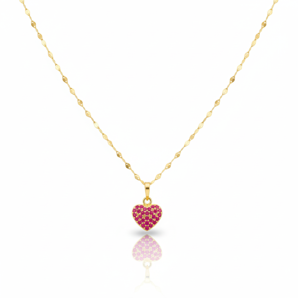 18K Real Gold Mirror Chain With Silver Heart - Festive Collection - Embellish Gold