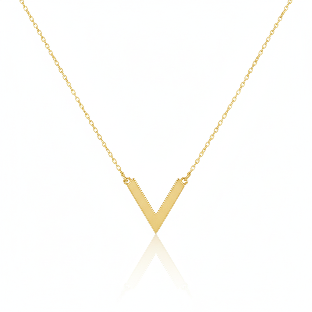 18K Real Gold V Necklace Customized