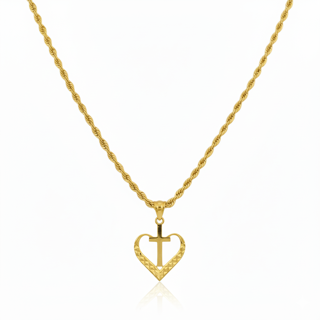 18K Real Saudi Gold Cross Love Rope Chain 209