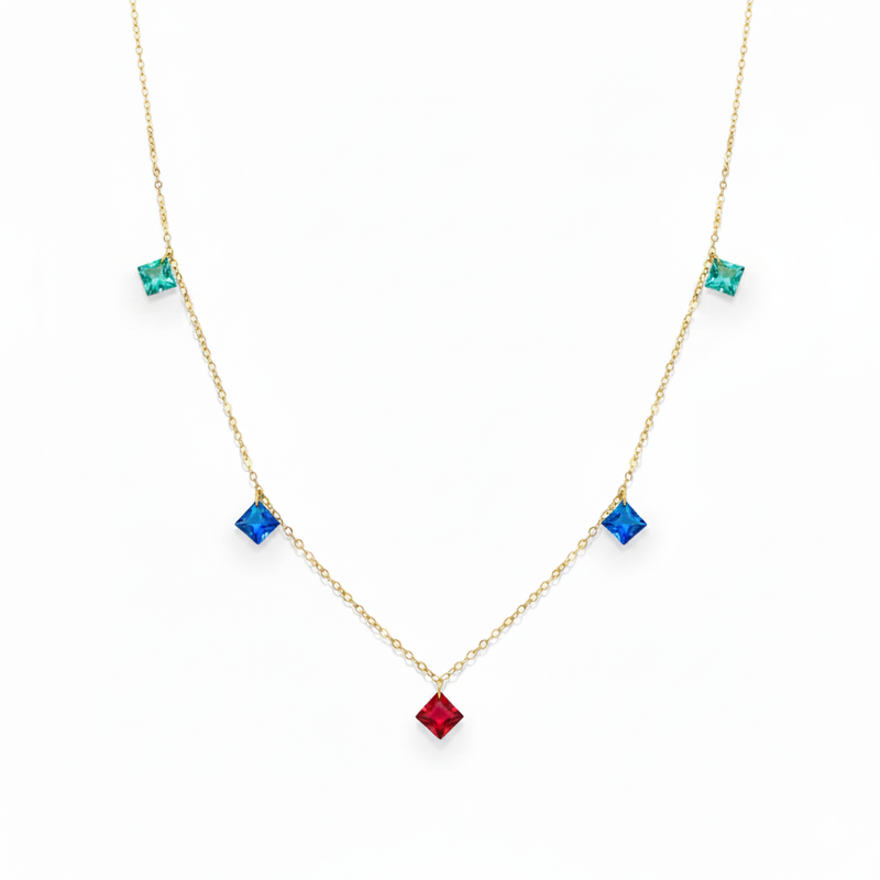 18K Real Gold Multi Color Stone Necklace - ad collection - Embellish Gold