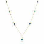 18K Real Gold Multi Color Round Stone Necklace