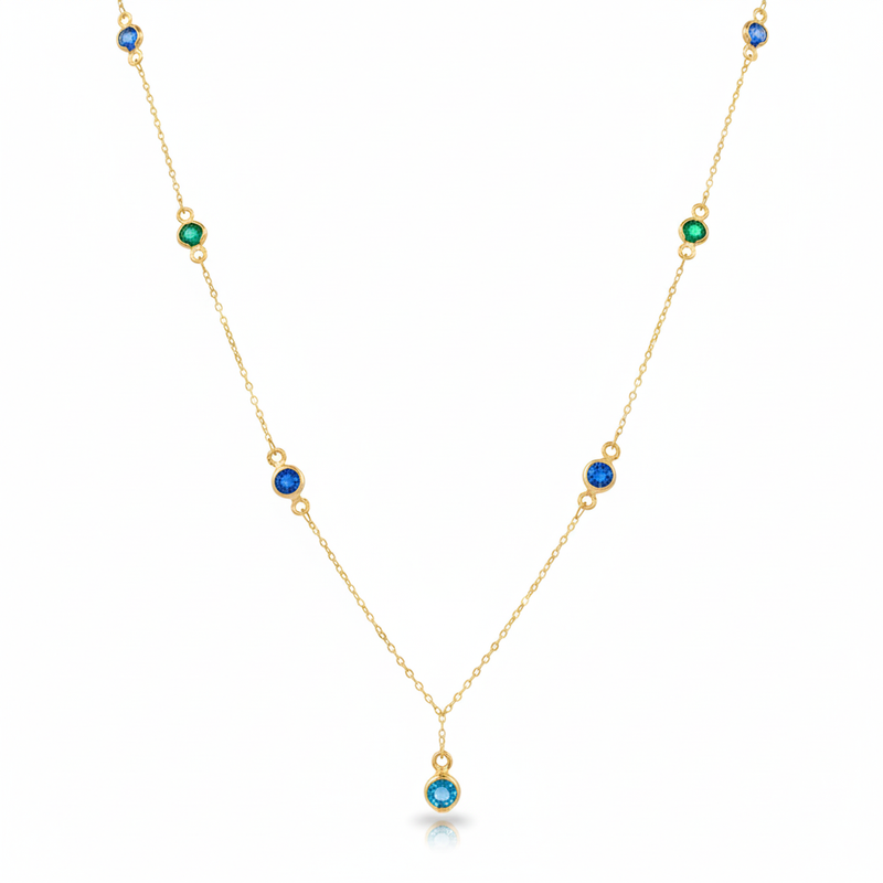 18K Real Gold Multi Color Round Stone Necklace - ad collection - Embellish Gold